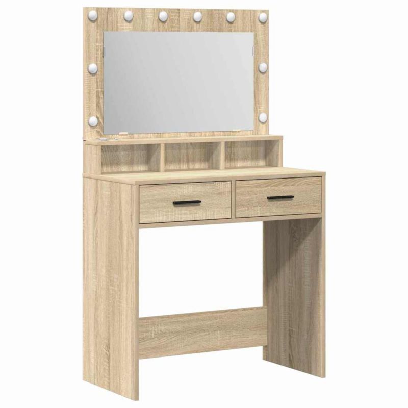 Toaletka vidaXL dąb sonoma z lustrem i oświetleniem LED 79 x 41 x 135 cm 1 szt.