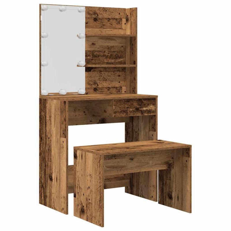 Toaletka vidaXL z oświetleniem LED stare drewno ze stołkiem 74.5 x 40 x 141 cm 1 szt.