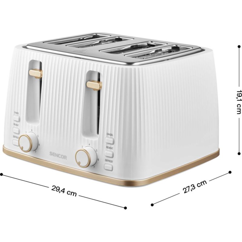 Toster Sencor STS 7540WH Elektryczny 4 Tosty Biały 1860W Rozmrażanie 1szt