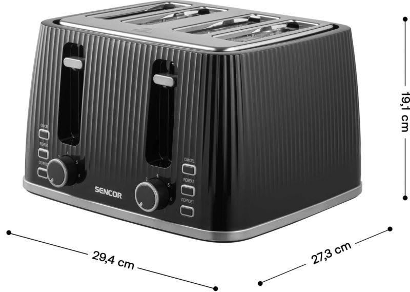 Toster Sencor STS 7541BK Elektryczny 4 Tosty Czarny 1860W Rozmrażanie 1szt