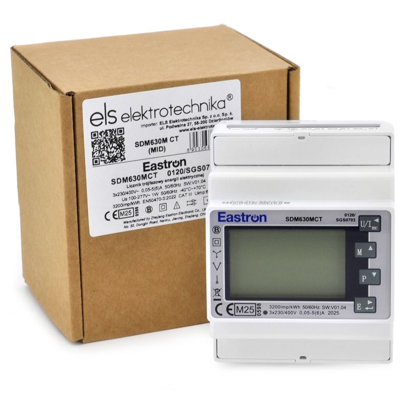 Trójfazowy licznik energii Eastron SDM630MCT MID 3F Modbus RTU Rs485 na szynę DIN, 1 szt.