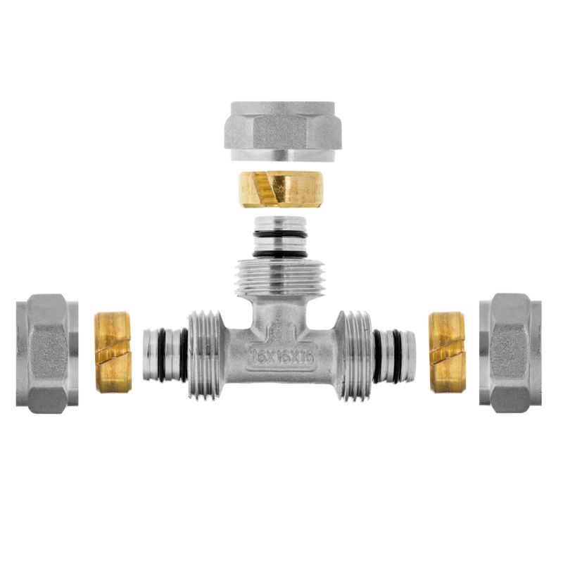 Trójnik PEX Skręcany do Rur Wielowarstwowych 16x16x16x2 1MPa INVENA Prov 1 szt.