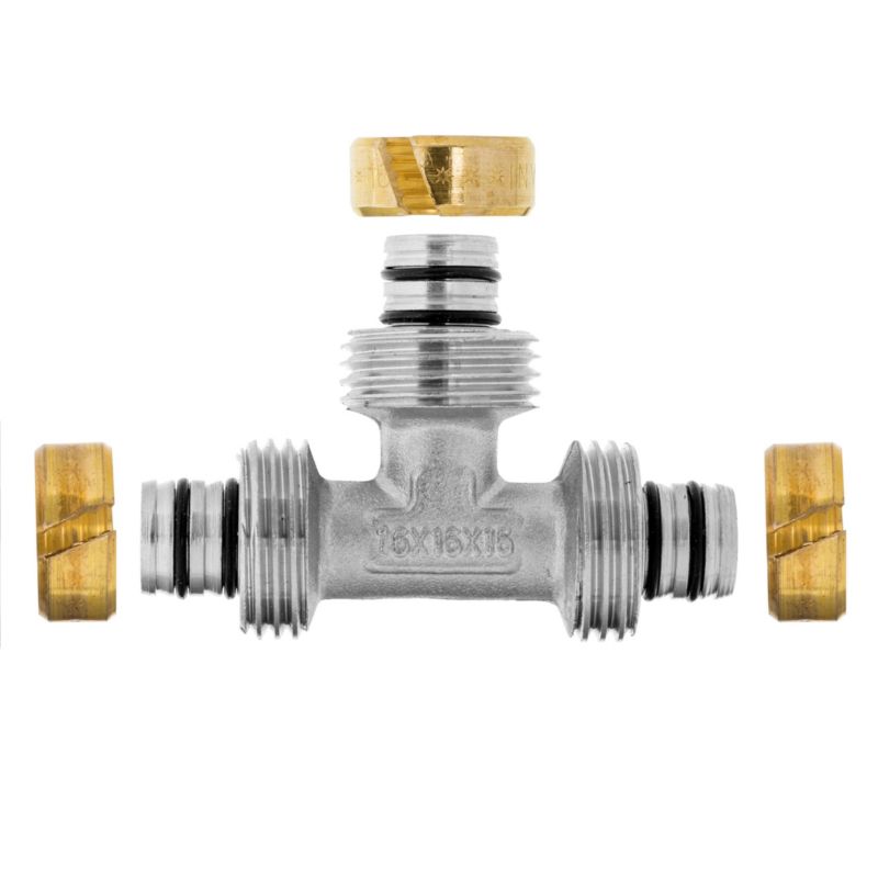 Trójnik PEX Skręcany do Rur Wielowarstwowych 16x16x16x2 1MPa INVENA Prov 1 szt.