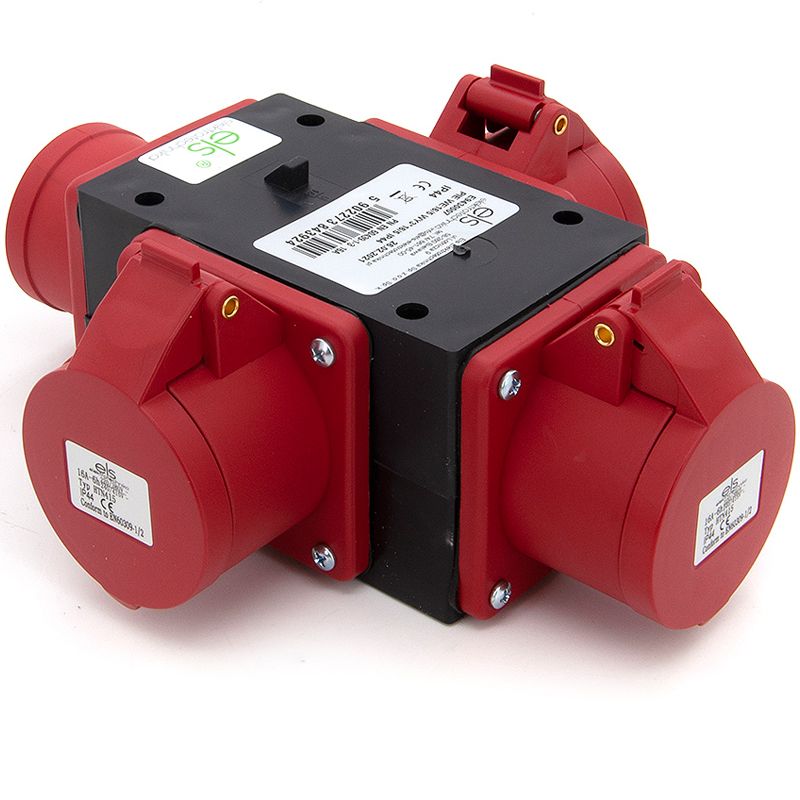 Trójnik przemysłowy ELS Elektrotechnika P030W rozgałęźnik 3-gniazdowy CEE 16A 5P 400V WE 16/5 IP44, adapter siłowy PA6, 1 szt.