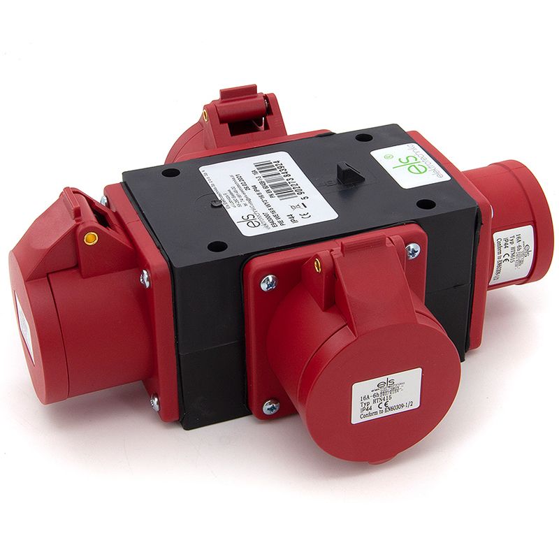 Trójnik przemysłowy ELS Elektrotechnika P030W rozgałęźnik 3-gniazdowy CEE 16A 5P 400V WE 16/5 IP44, adapter siłowy PA6, 1 szt.