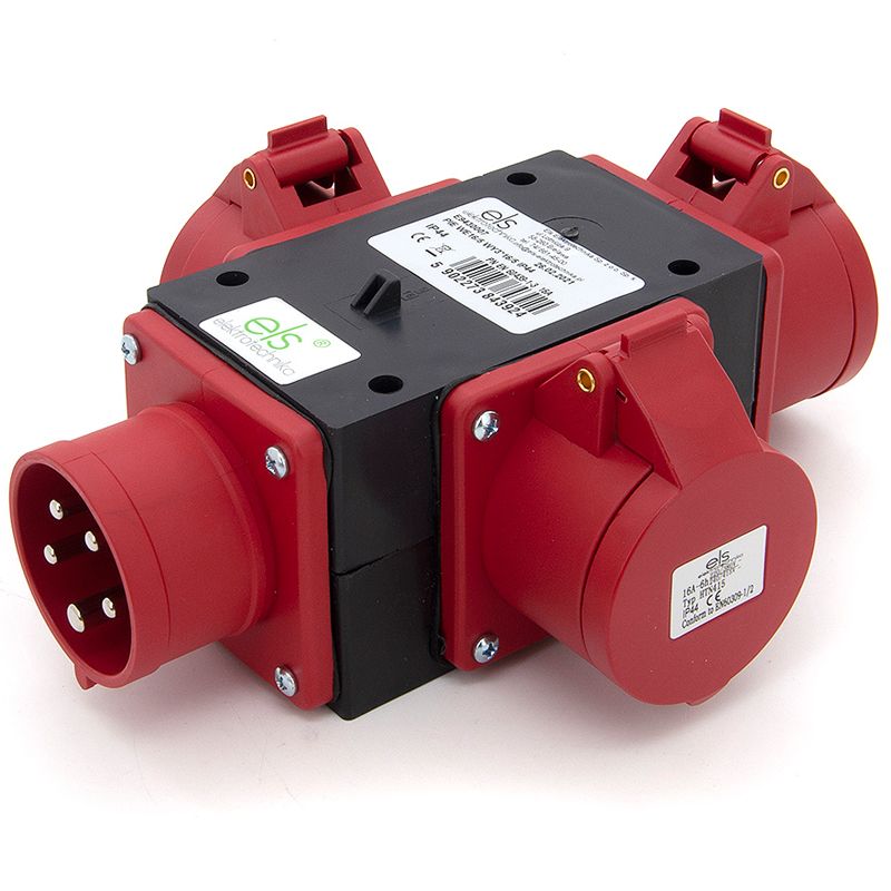Trójnik przemysłowy ELS Elektrotechnika P030W rozgałęźnik 3-gniazdowy CEE 16A 5P 400V WE 16/5 IP44, adapter siłowy PA6, 1 szt.