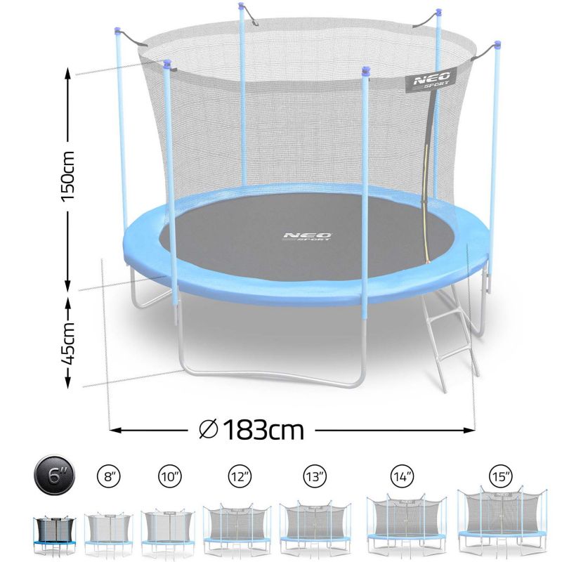 Trampolina ogrodowa Neo-Sport 183cm 6ft + drabinka + siatka wewnetrzna 1szt.