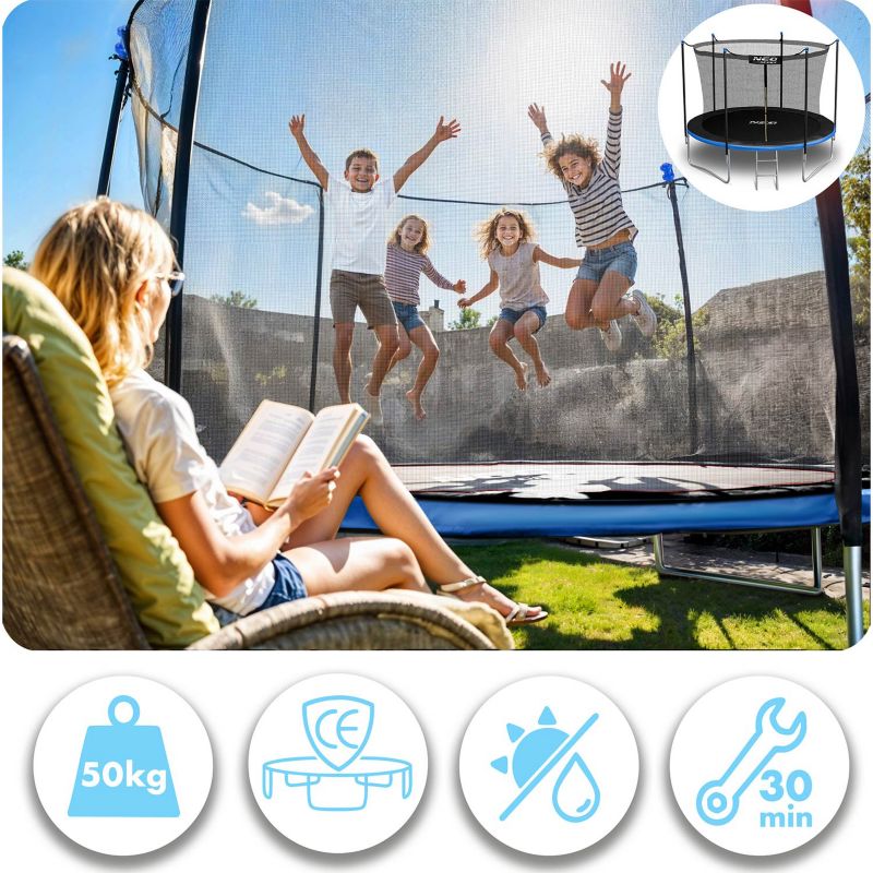 Trampolina ogrodowa Neo-Sport 183cm 6ft + drabinka + siatka wewnetrzna niebieska 1szt.