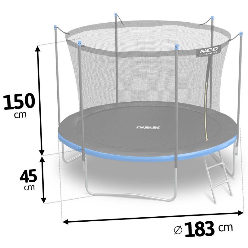 Trampolina ogrodowa Neo-Sport 183cm 6ft + drabinka + siatka wewnetrzna niebieska 1szt.