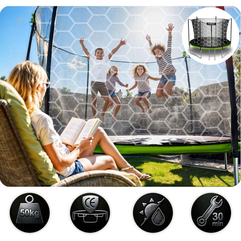 Trampolina ogrodowa Neo-Sport 183cm 6ft + drabinka + siatka wewnetrzna zielona 1szt.