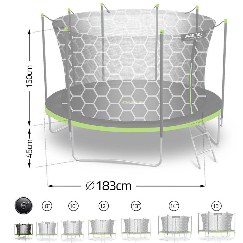 Trampolina ogrodowa Neo-Sport 183cm 6ft + drabinka + siatka wewnetrzna zielona 1szt.