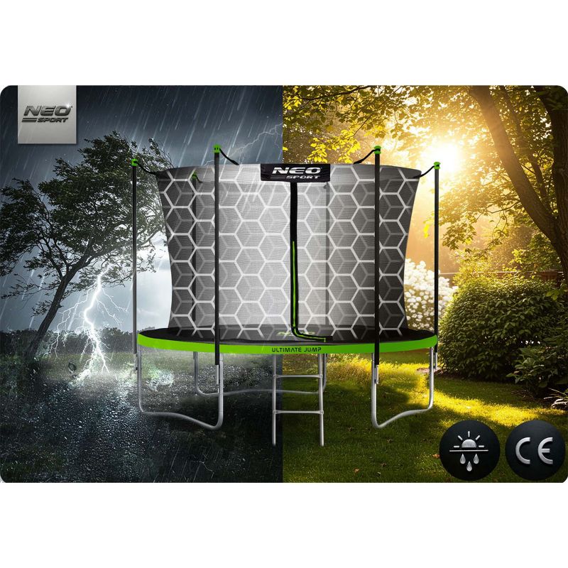 Trampolina ogrodowa Neo-Sport 183cm 6ft + drabinka + siatka wewnetrzna zielona 1szt.