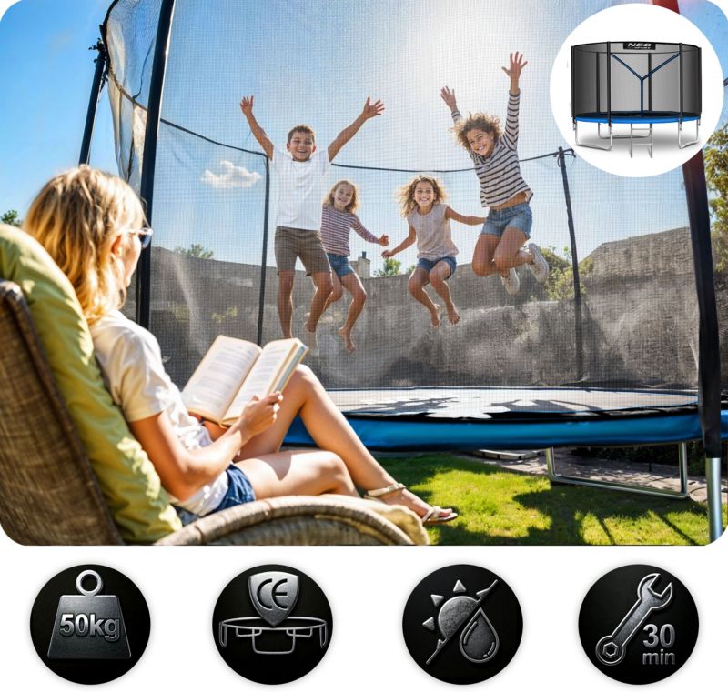 Trampolina ogrodowa Neo-Sport 183cm 6ft + drabinka + siatka zewnetrzna niebieska 1szt.