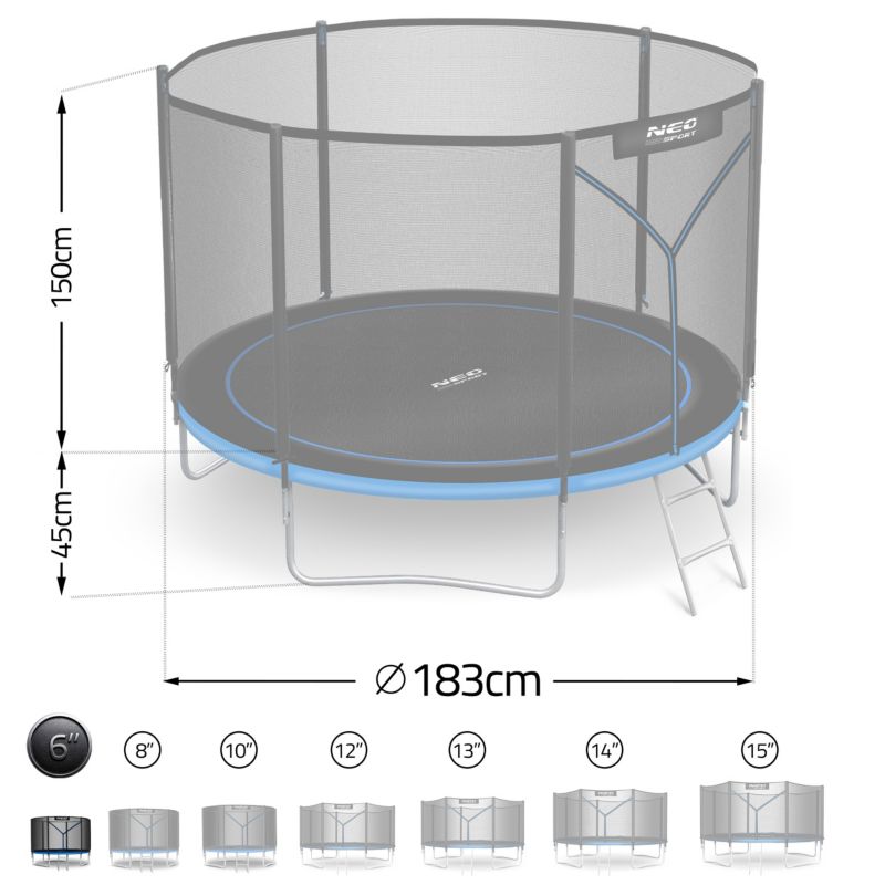 Trampolina ogrodowa Neo-Sport 183cm 6ft + drabinka + siatka zewnetrzna niebieska 1szt.