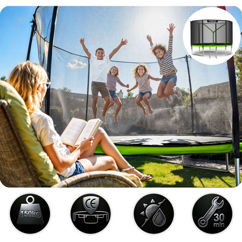Trampolina ogrodowa Neo-Sport 183cm 6ft + drabinka + siatka zewnetrzna zielona 1szt.