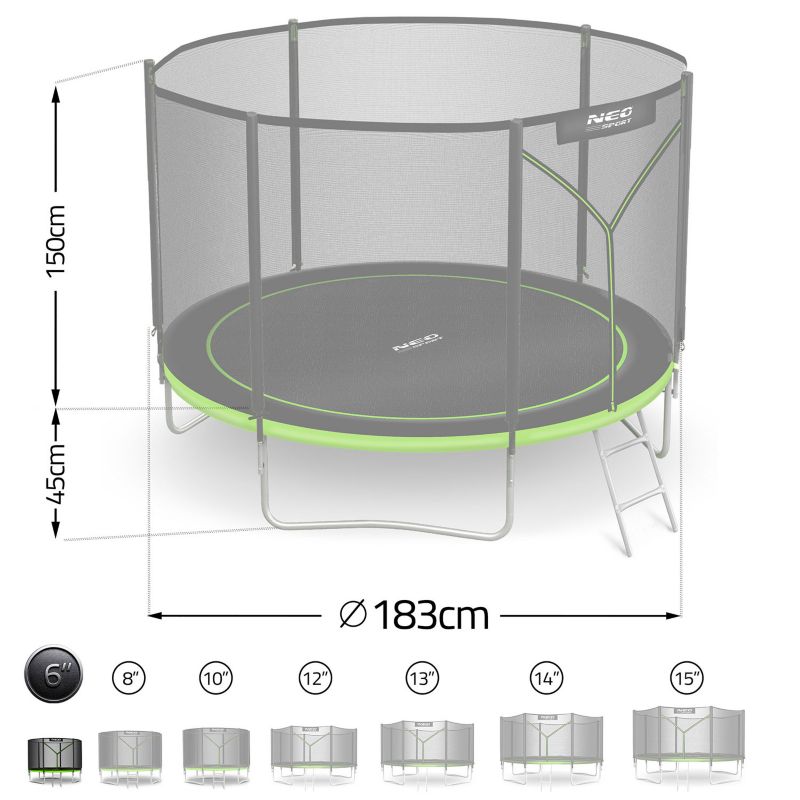 Trampolina ogrodowa Neo-Sport 183cm 6ft + drabinka + siatka zewnetrzna zielona 1szt.