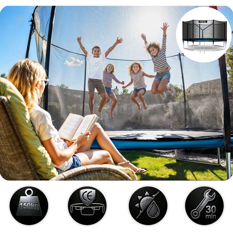 Trampolina ogrodowa Neo-Sport 374cm 12ft + drabinka + siatka zewnetrzna 1szt.