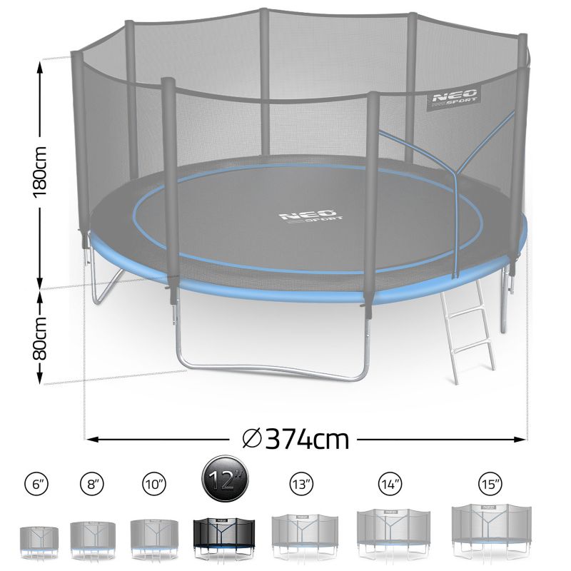 Trampolina ogrodowa Neo-Sport 374cm 12ft + drabinka + siatka zewnetrzna 1szt.