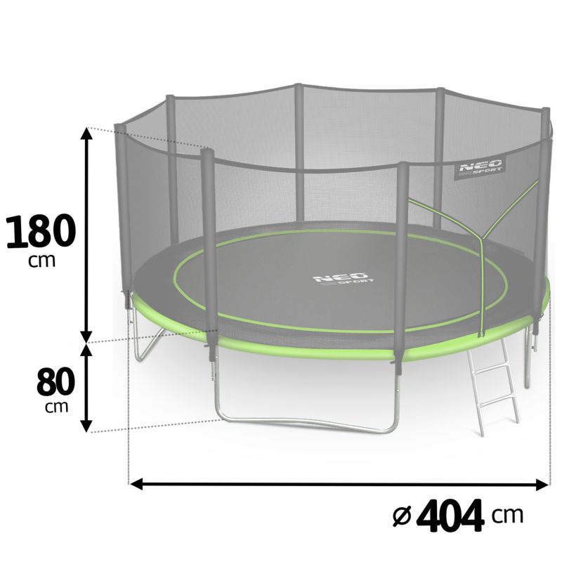 Trampolina ogrodowa Neo-Sport 404cm 13ft + drabinka + siatka zewnetrzna zielona 1szt.