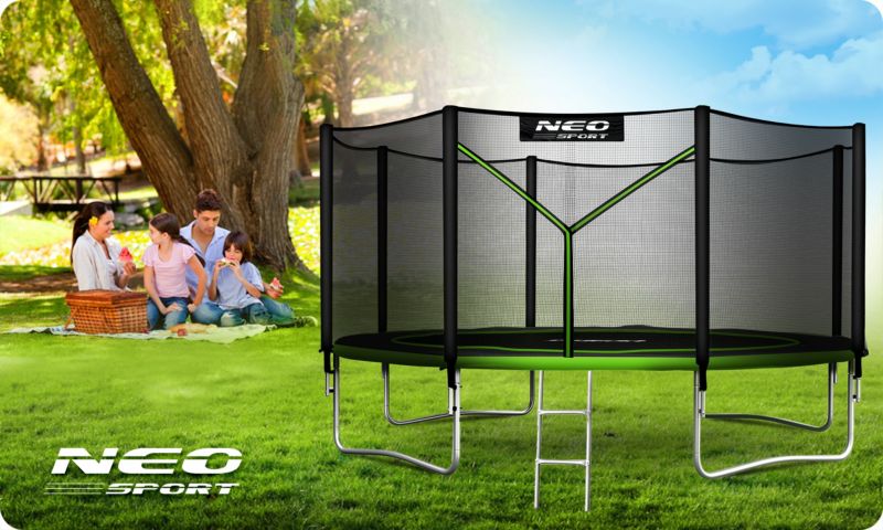 Trampolina ogrodowa Neo-Sport 404cm 13ft + drabinka + siatka zewnetrzna zielona 1szt.