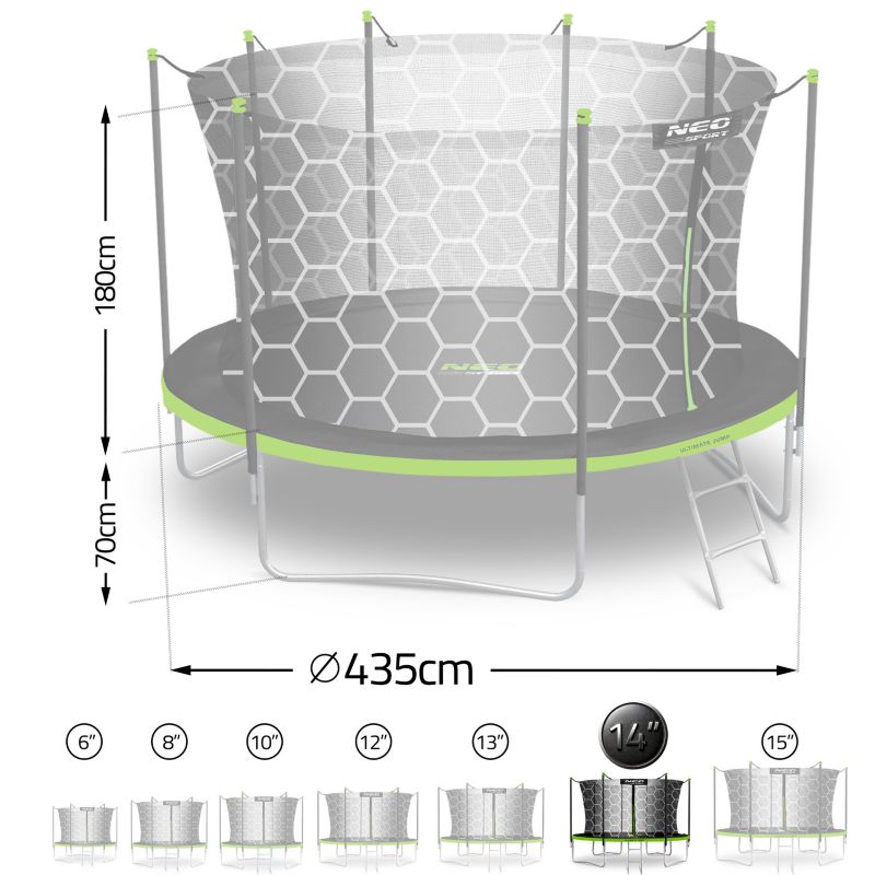 Trampolina ogrodowa Neo-Sport 435cm 14ft + drabinka + siatka wewnetrzna 1szt.