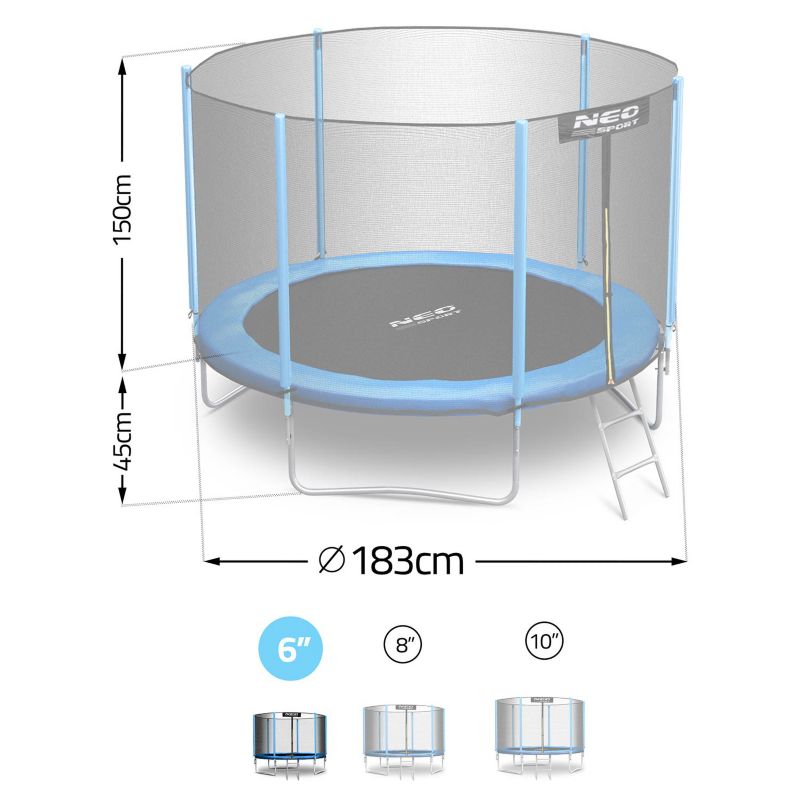 Trampolina ogrodowa Neo-Sport dla dzieci 183cm 6ft + drabinka + siatka zewnętrzna 1szt.