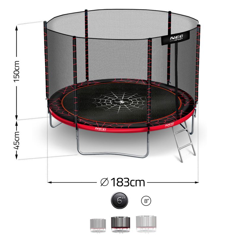 Trampolina ogrodowa Neo-Sport dla dzieci  PAJĄK 183cm 6ft + drabinka + siatka zewnętrzna 1szt.