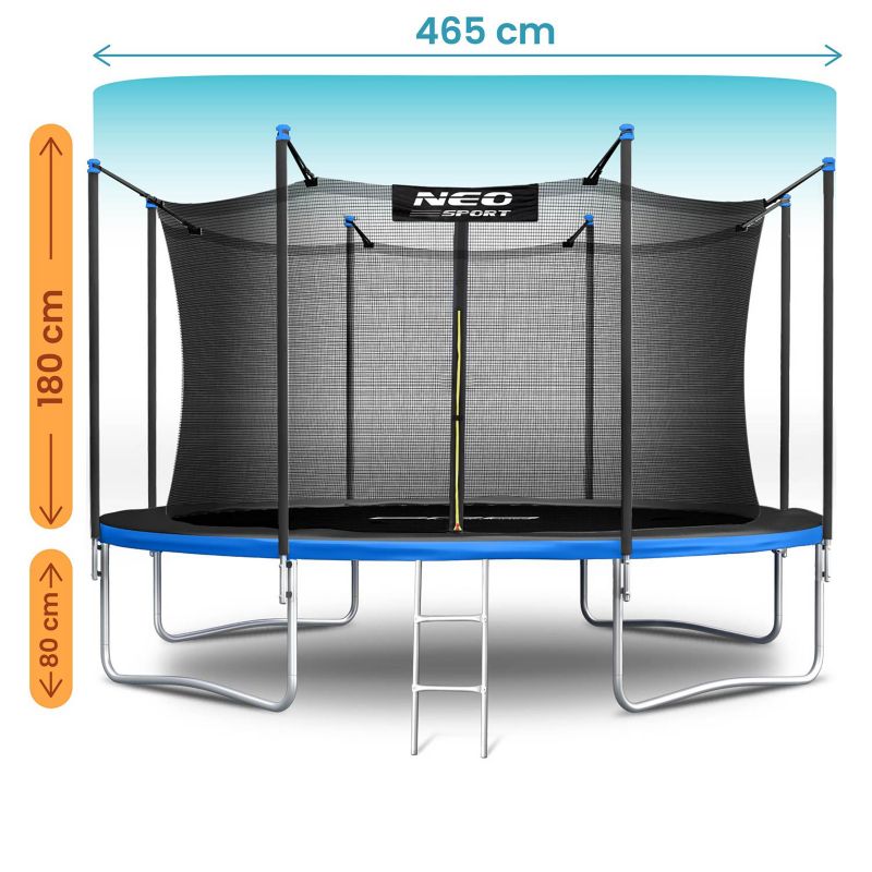 Trampolina ogrodowa Neo-Sport z siatką wewnętrzną 465cm 15ft dla dzieci z drabinką 1szt.
