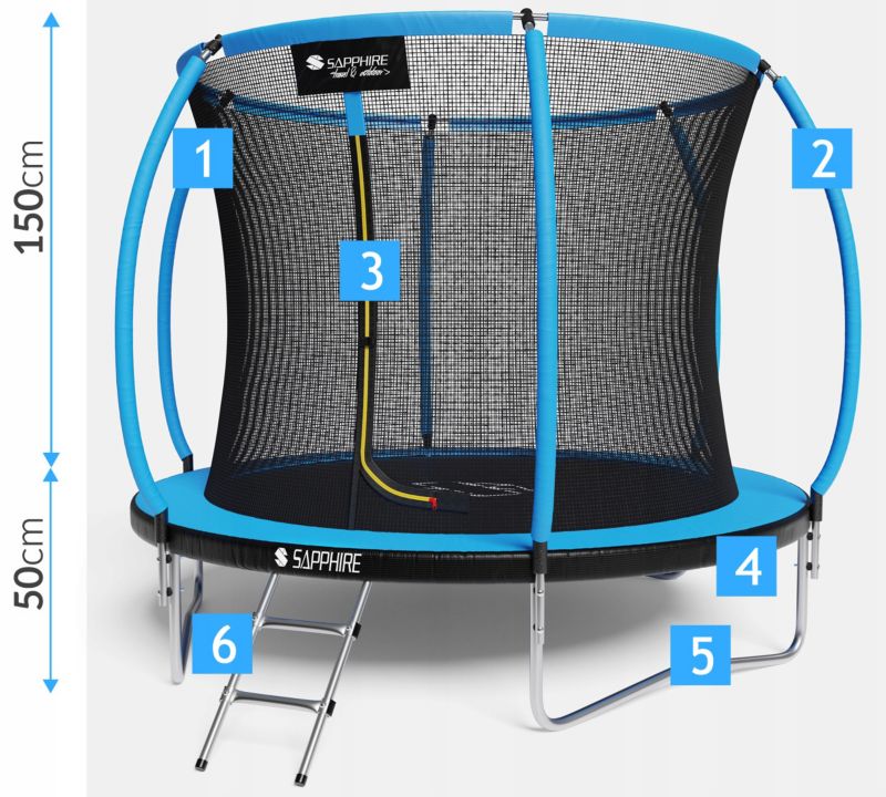 Trampolina ogrodowa Sapphire z siatką wewnętrzną i drabinką 252 cm 1 szt.