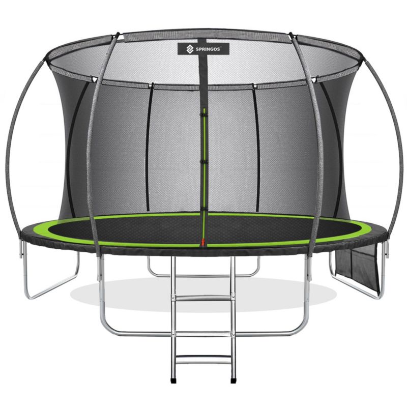 Trampolina ogrodowa Springos z siatką wewnętrzną i drabinką 12 FT 360/366/369 cm dla dzieci 1 kpl.