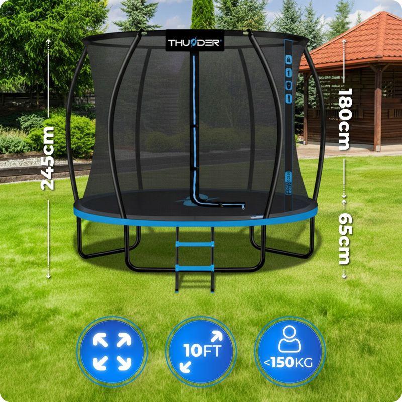 Trampolina ogrodowa THUNDER 10ft 305 cm z siatką i drabinką bezpieczna zabawa dla dzieci 1szt.