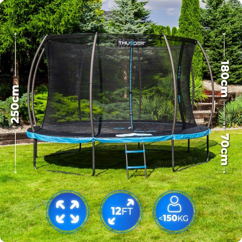 Trampolina ogrodowa THUNDER 12ft 366 cm z siatką i drabinką duża i bezpieczna 1szt.