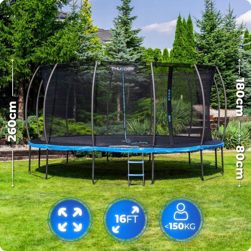 Trampolina ogrodowa THUNDER 16ft 488 cm z siatką wewnętrzną i drabinką 1szt.