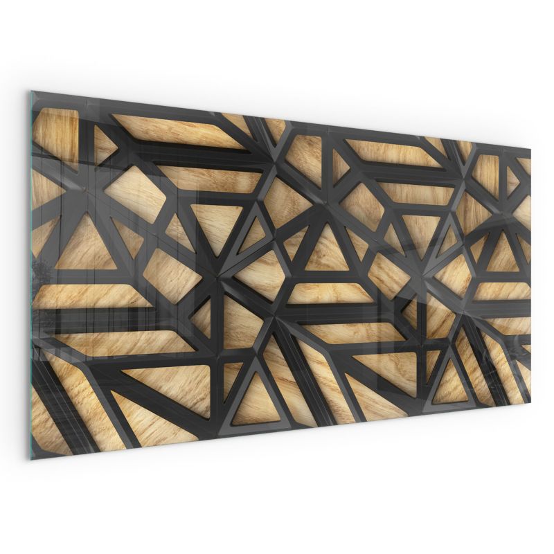 Transparentne Szkło Ochronne Wallfluent 120x60 cm Płyta pod Kominek Geometria z drewnem 1 szt.