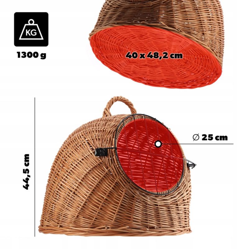 Transporter KADAX Wiklinowy Dla Psa Kota Kosz 49cm Brązowy 1 szt.