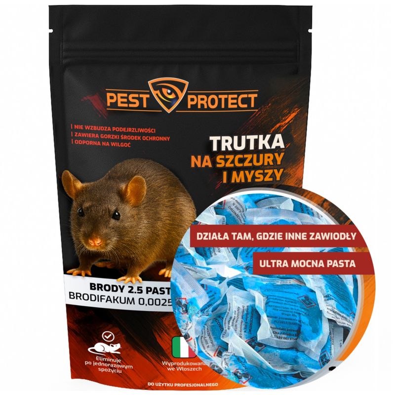 Trutka Brodifakum na Szczury Myszy PEST PROTECT 1kg Ultra Mocna Pasta Niebieska Saszetki, 1szt.