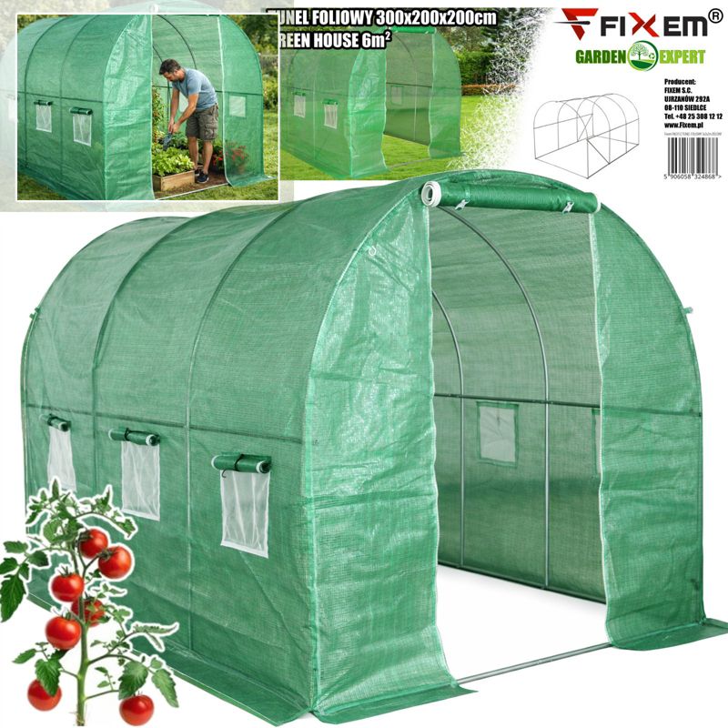 TUNEL FOLIOWY 3x2x2m ZIELONY Fixem 1sztuka