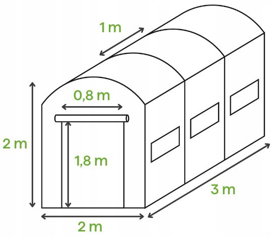 Tunel Foliowy Cultivo Ogrodowy Szklarnia 2x3 6m2 3x2 Zielony Warzywa Stelaż 1 szt