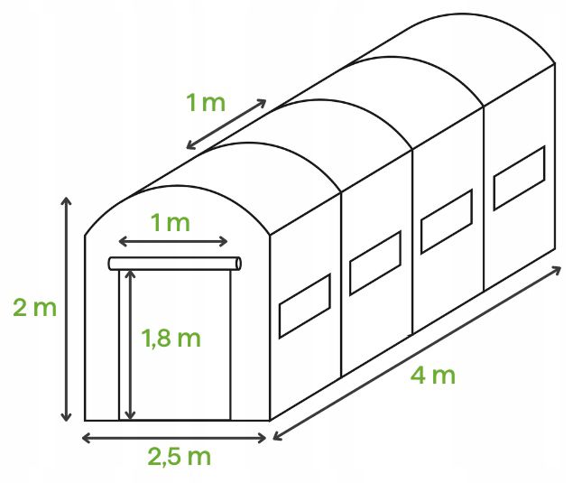 Tunel Foliowy Cultivo Ogrodowy Szklarnia Folia 2,5x4 4x2,5m Zielony Stelaż 25m 1 szt