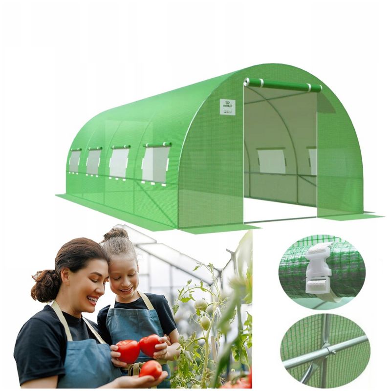 Tunel Ogrodowy Cultivo Foliowy Szklarnia 3x6x2 - 18m2 Zielony Podwójne Drzwi Uv4 1 szt