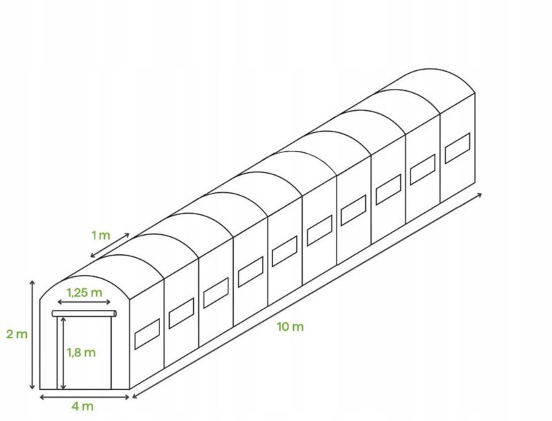 Tunel Ogrodowy Cultivo Foliowy Szklarnia 4x10x2 40m2 Biały Podwójne Drzwi Uv-4 1 szt