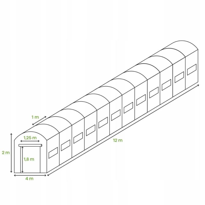 Tunel Ogrodowy Cultivo Foliowy Szklarnia 4x12x2 48m2 Biały Podwójne Drzwi Uv-4 1 szt