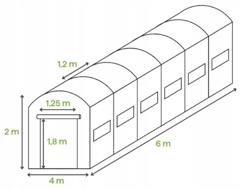 Tunel Ogrodowy Cultivo Foliowy Szklarnia 4x6x2 - 24m2 Zielony Podwójne Drzwi Uv4 1 szt