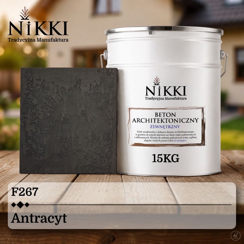 Tynk Dekoracyjny NIKKI o Strukturze Betonu Architektonicznego Zewnętrzny Antracyt F267 15kg