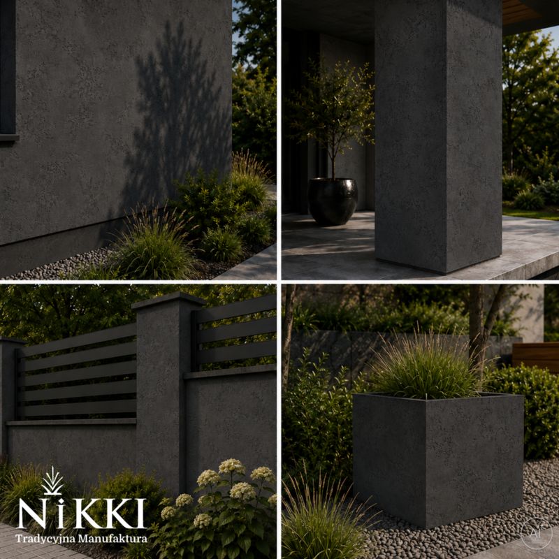 Tynk Dekoracyjny NIKKI o Strukturze Betonu Architektonicznego Zewnętrzny Antracyt F267 15kg