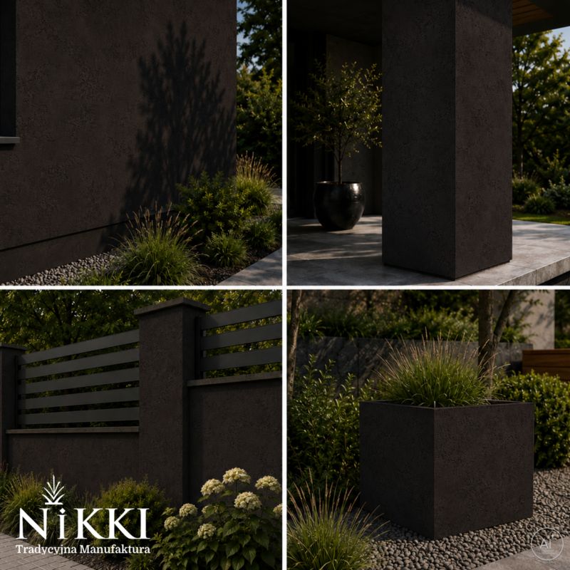 Tynk Dekoracyjny NIKKI o Strukturze Betonu Architektonicznego Zewnętrzny Czarny RAL9005 15kg
