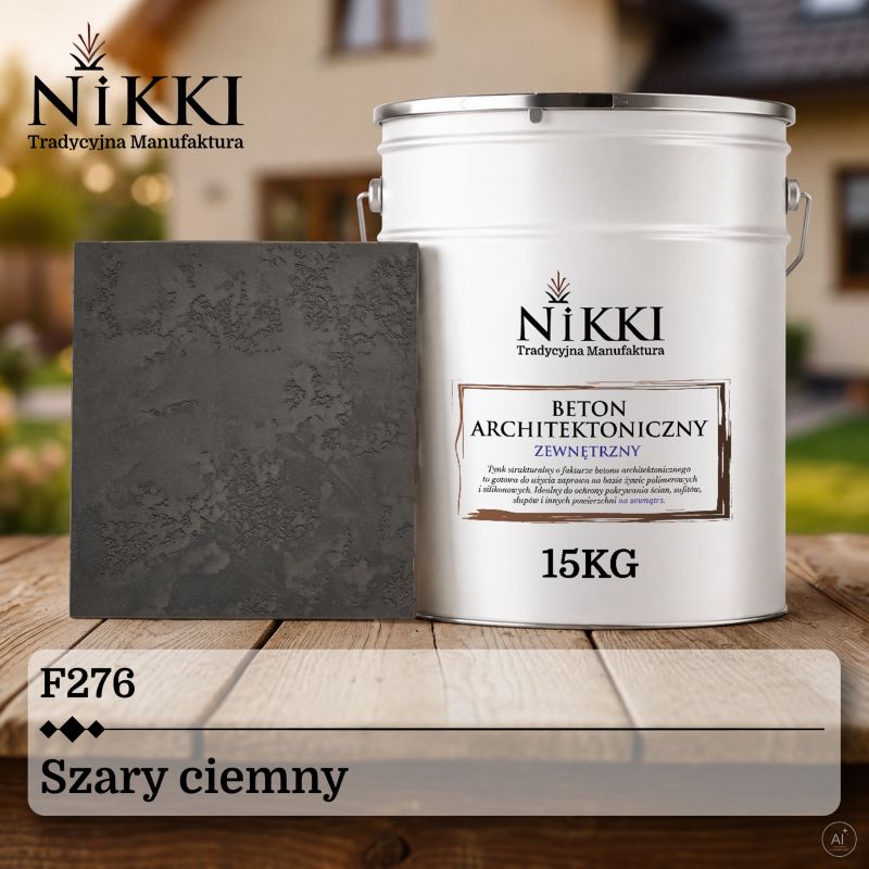 Tynk Dekoracyjny NIKKI o Strukturze Betonu Architektonicznego Zewnętrzny Szary ciemny F276 15kg