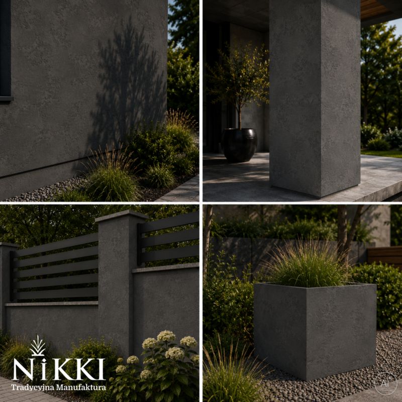 Tynk Dekoracyjny NIKKI o Strukturze Betonu Architektonicznego Zewnętrzny Szary ciemny F276 15kg