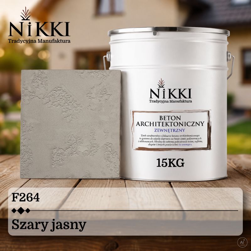 Tynk Dekoracyjny NIKKI o Strukturze Betonu Architektonicznego Zewnętrzny Szary jasny F264 15kg