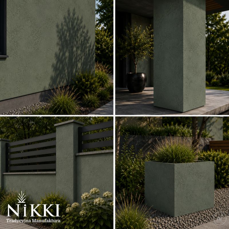 Tynk Dekoracyjny NIKKI o Strukturze Betonu Architektonicznego Zewnętrzny Zielony ciemny F466 15kg